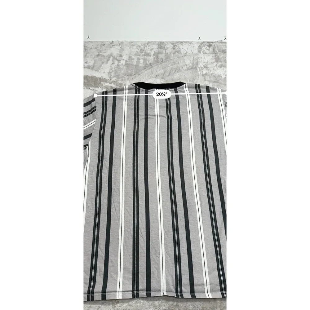 Guess Originals Striped Shirt Mens Size Large Gray Black White Short Sleeve - Picture 6 of 7